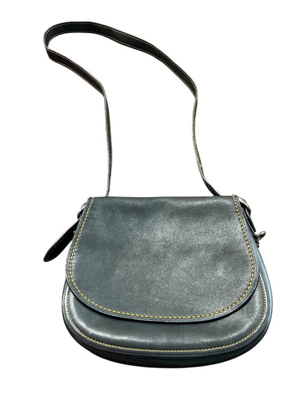 Coach 1941 Black Glove Tan Leather Saddle Shoulder Bag 20115 Yellow-Stitching